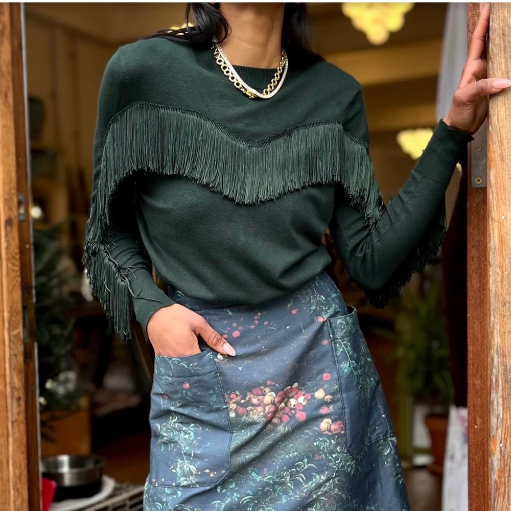 Ted Baker London Aniebal Dark Green Fringe Sweater Crew Neck Size 3 (6-8 US)